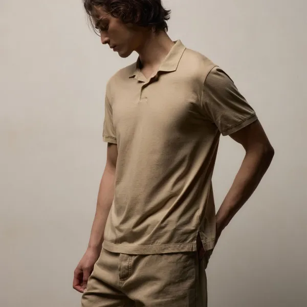 Luxe Lotus Jersey Polo - Light Khaki