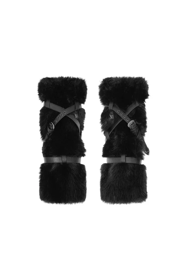 Leather-Buckled Faux-Fur Leg Warmers [ Black ]