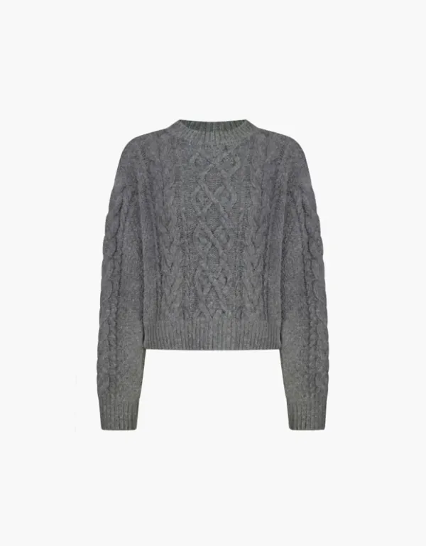 cable semi crop pullover - gray