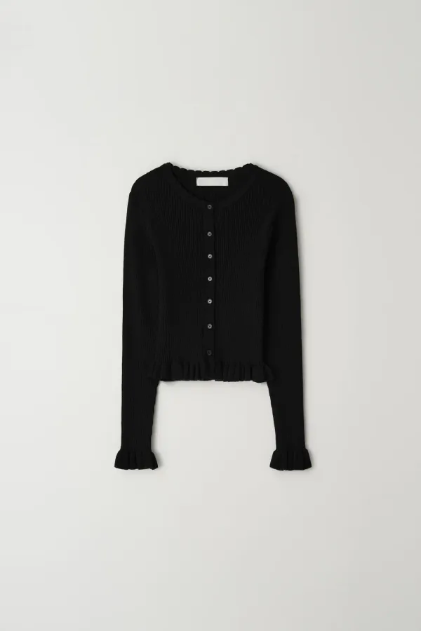 FRILL RIBBED CARDIGAN_BLACK