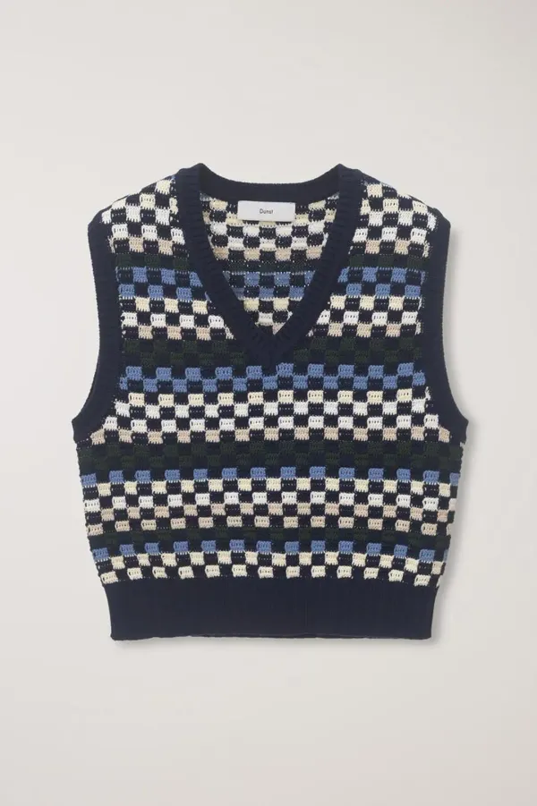 UNISEX CRAFTED V-NECK KNIT VEST NAVY_UDSW5A109N2