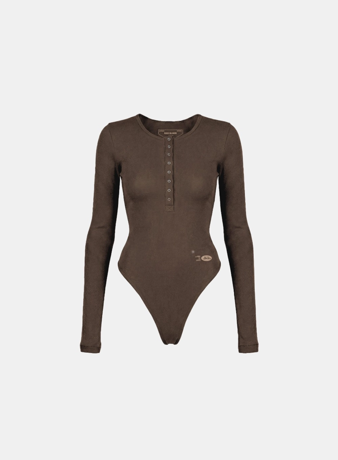배드블러드 [w-jst26-002] BS Cotton Jersey Henley Neck Bodysuit - Brown 상품 이미지 1
