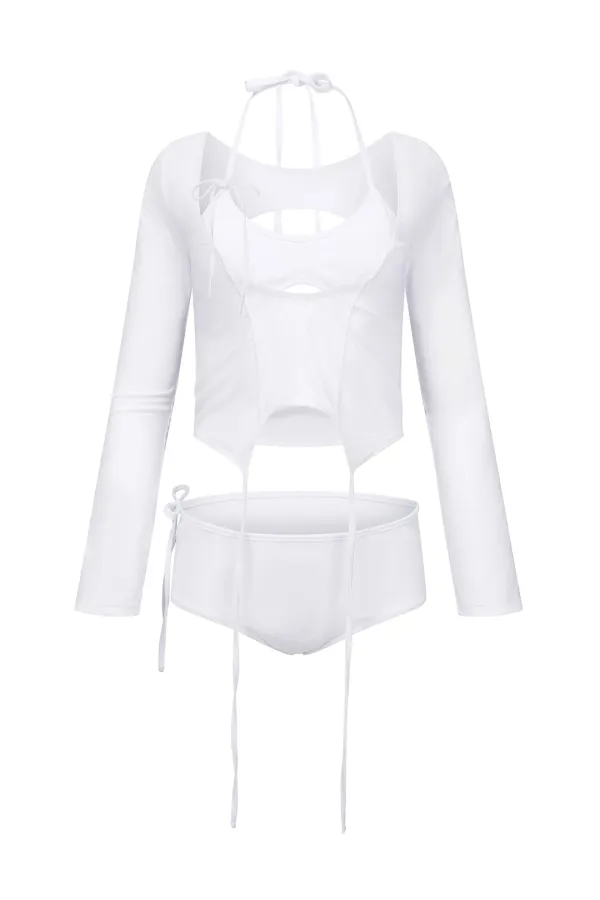 3-PIECE GARTER SWIM SUIT WHITE