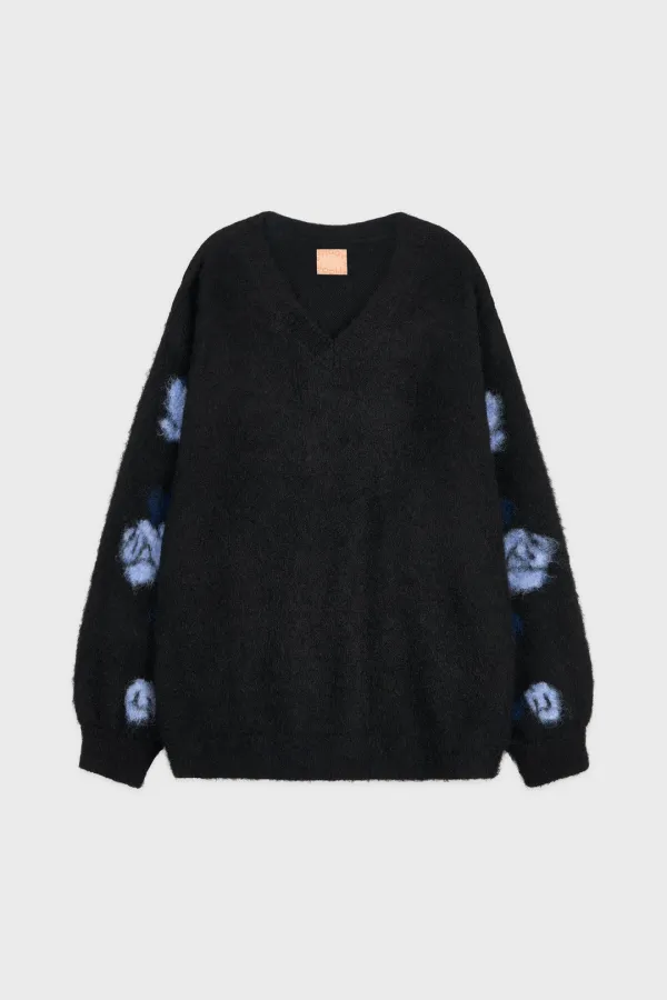 Floral Jacquard Knit Pullover (Black)