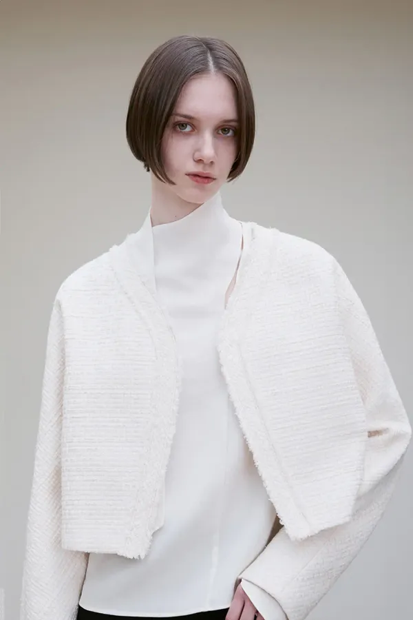 [6th] CROPPED TWEED JACKET IVORY
