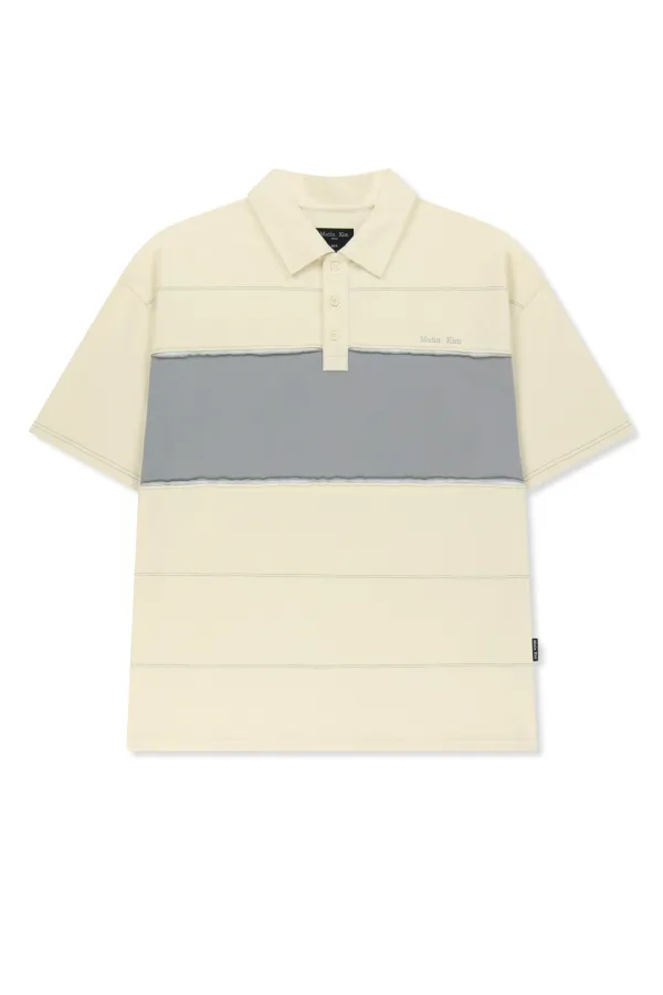 CUT OUT BLOCK COLLAR TOP FOR MEN IN IVORY