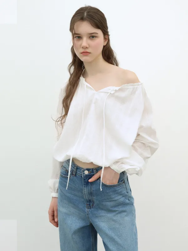 SHIRRING SHEER BLOUSE - COTTON WHITE