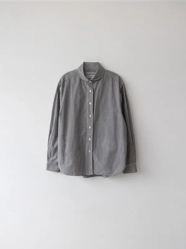 Round Collar Check Shirt (Black)