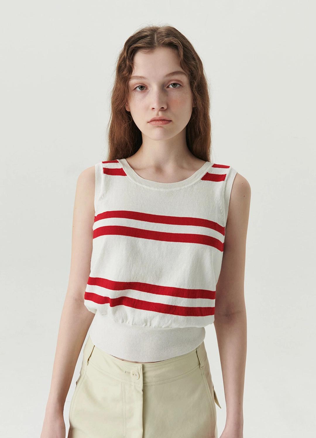 르바 Organic Cotton Stripe Knit Sleeveless - White/Red 상품 이미지 2