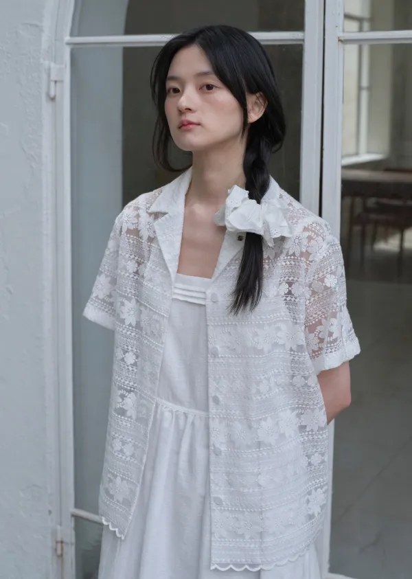 SHEER LACE SHIRT (sand ivory)