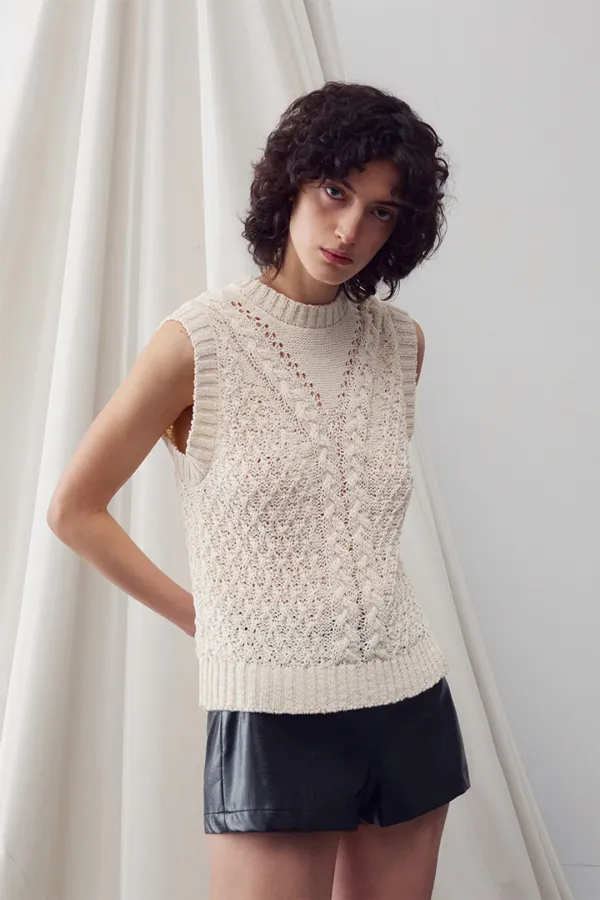 CROCHET-KNIT VEST TOP IVORY