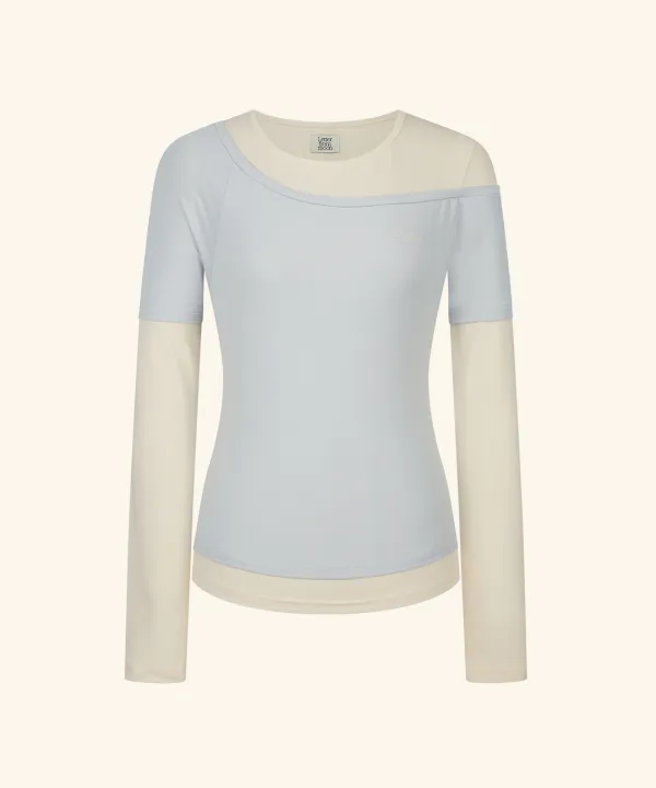 Letters Layered Off-Shoulder T-Shirt (Cream)