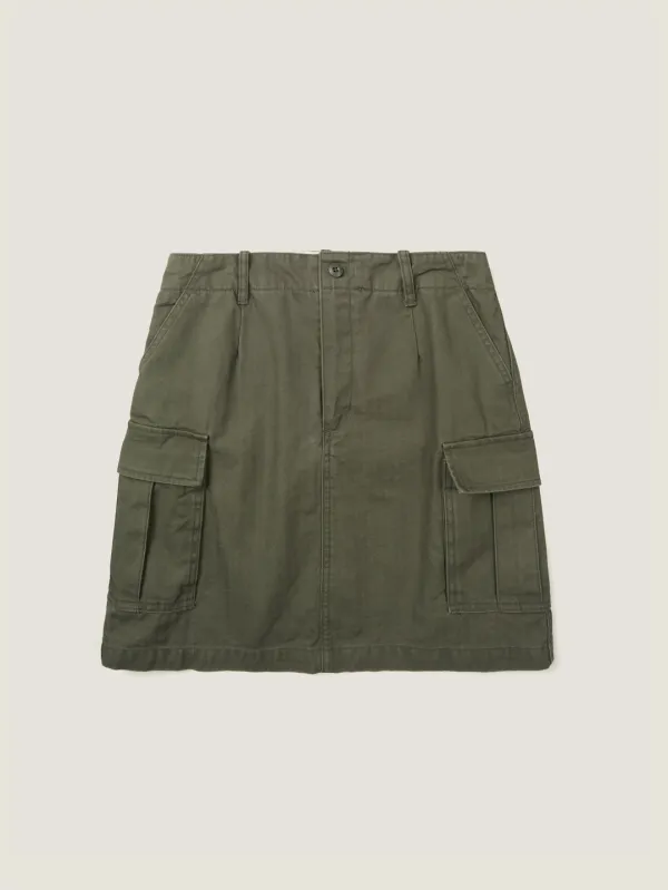 LILY UTILITY CARGO SKIRT [ Herringbone Khaki ]