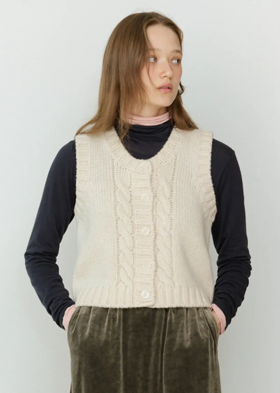 더라이 Cable Button Vest(Ivory) 상품 이미지 2