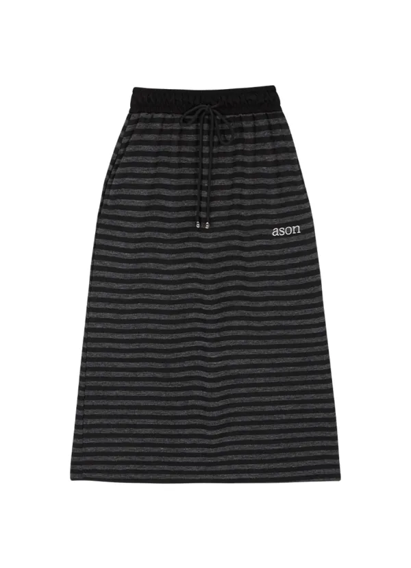 BEN STRIPE LONG SKIRT / BLACK