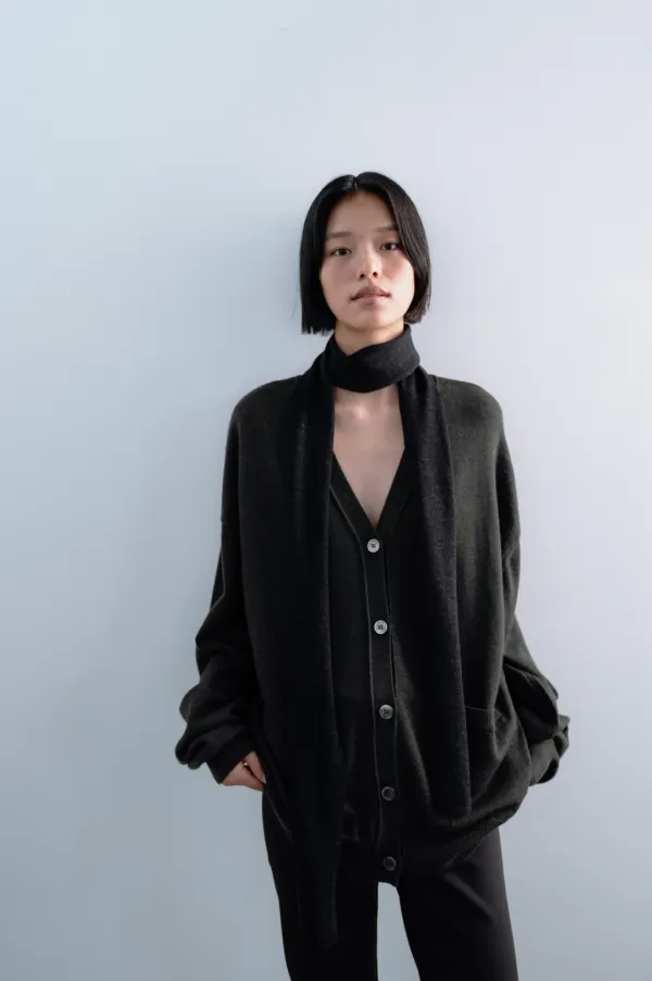 Wool Oversized V-Neck Cardigan (Melange Gray / Olive / Khaki / Navy / Charcoal Gray)