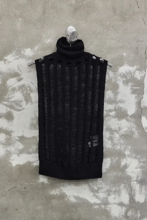 High Neck Damaged Knit Vest