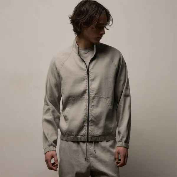Stretch Linen Track Jacket - Fog Pigment