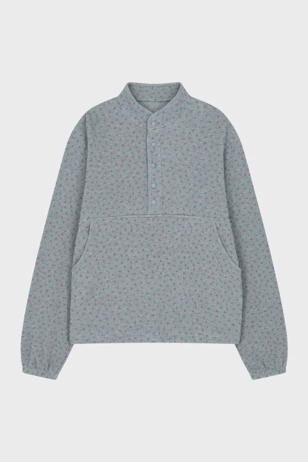 FLORAL WAFFLE TOP (MELANGE GREY)