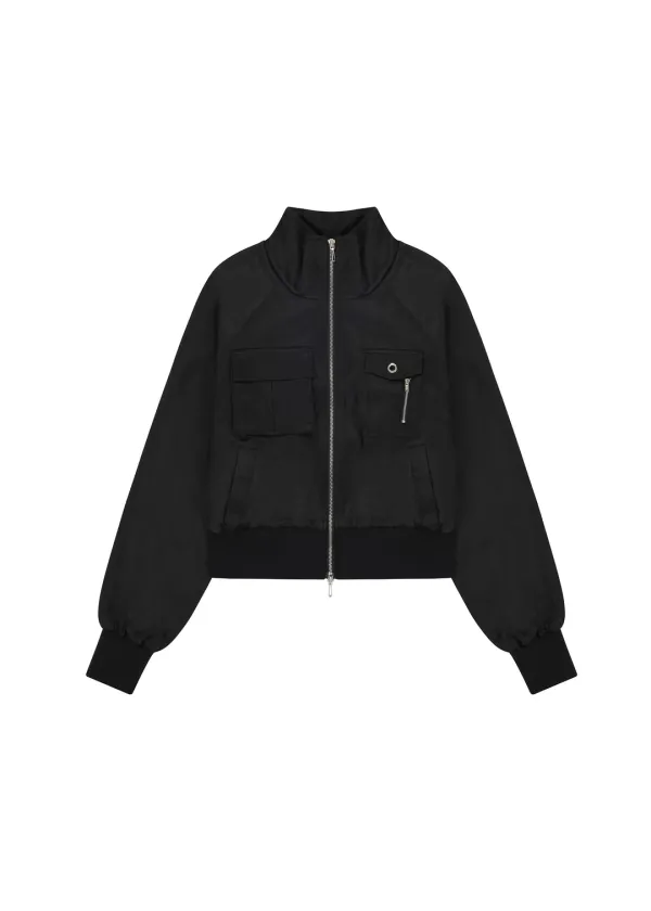 GLOSSY POCKET JUMPER, BLACK