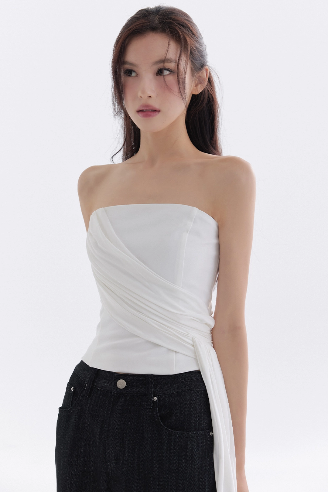 더티스 Muse Chiffon Drape Top (Ivory) 상품 이미지 3