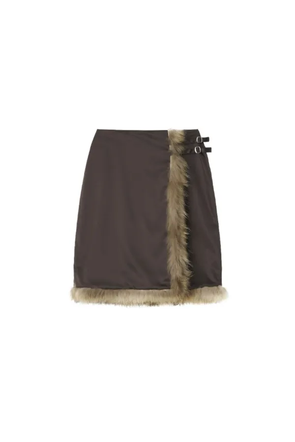 Fur trimming skirt - Brwon