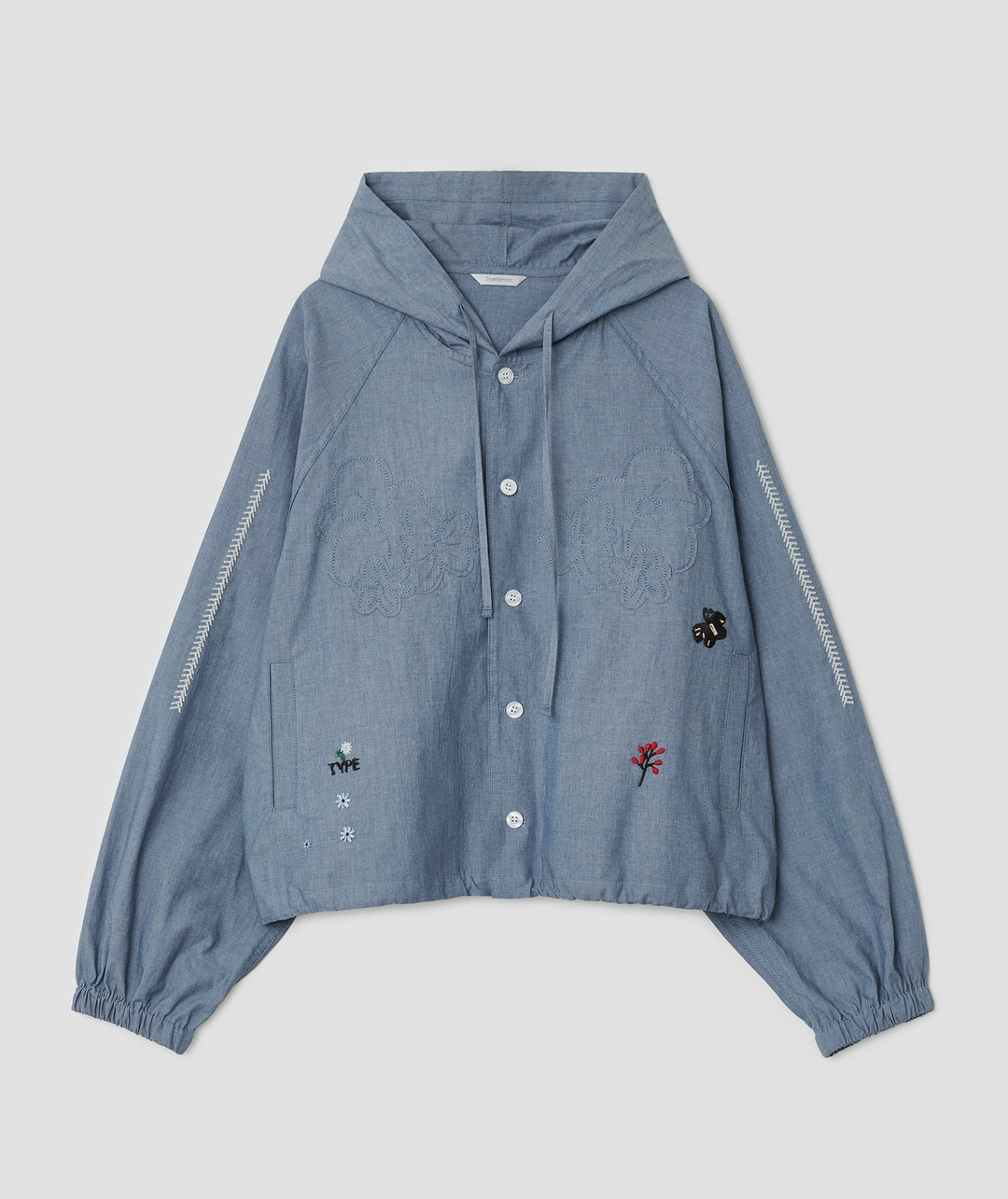 타입서비스 Embroidered Raglan Denim Hood Shirt [Blue] 상품 이미지 1