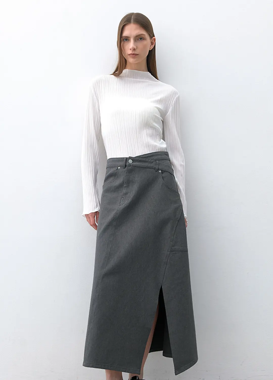 아뜰리에 나인 (SK-4996)DIAGONAL UNBALANCE DENIM SKIRT 상품 이미지 2
