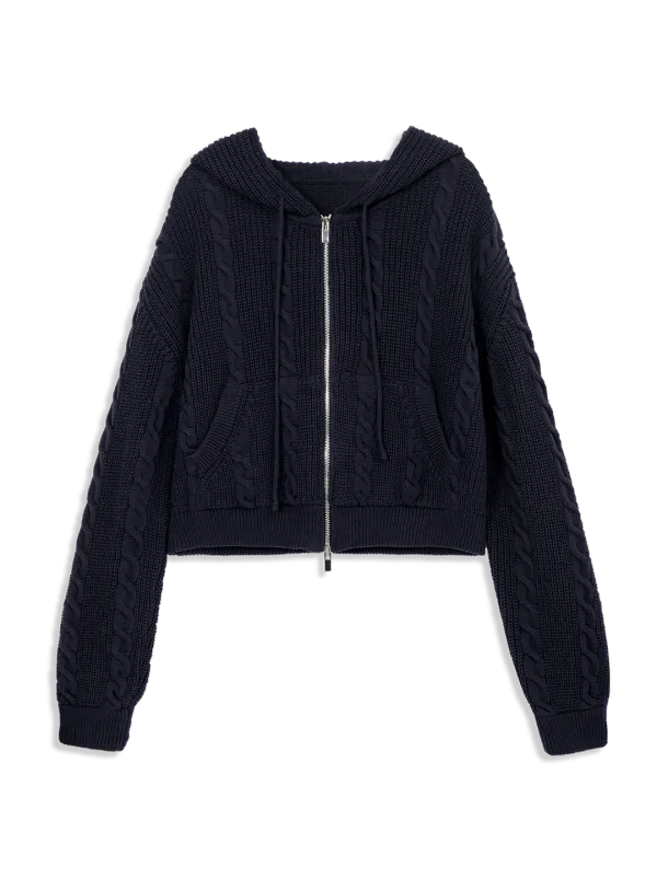 CABLE KNIT ZIP UP HOODIE (BLACK)