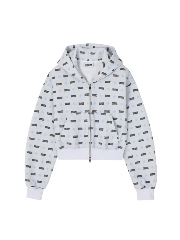 LOGO STAR BRUSHED ZIP-UP HOODIE_LIGHT MELANGE GREY