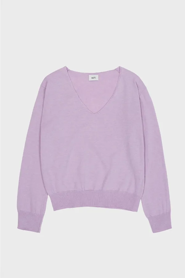 V-neck cotton knit_Violet