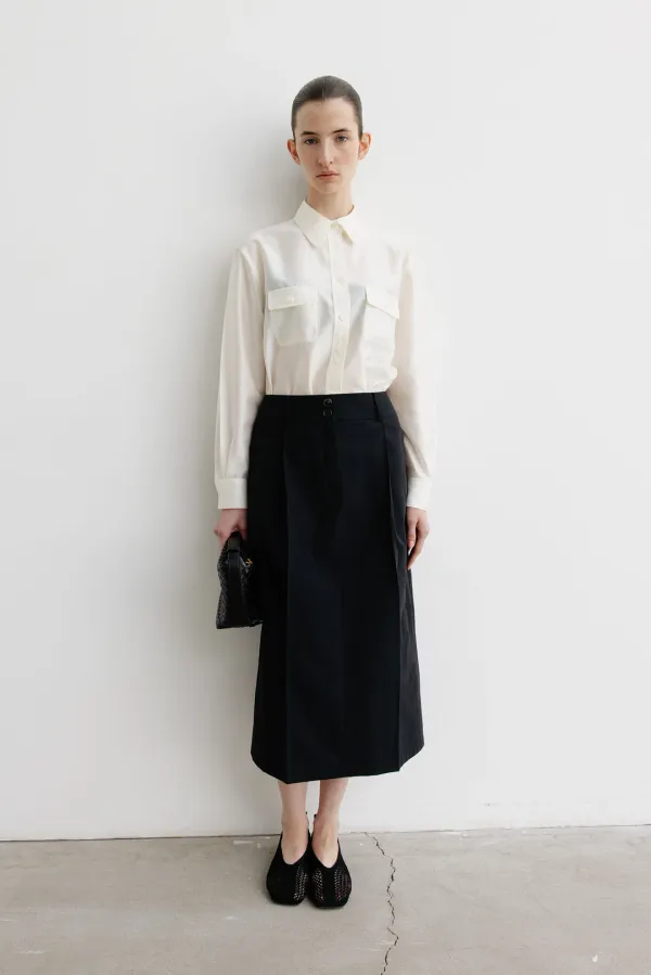 Cotton-nylon volume long skirt _black