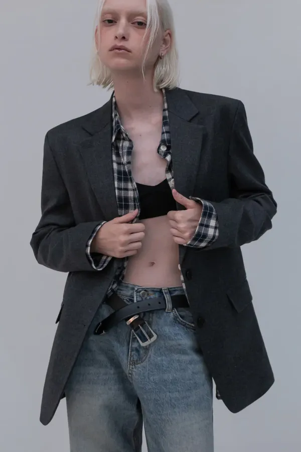 WOOL SINGLE JACKET (CHARCOAL)