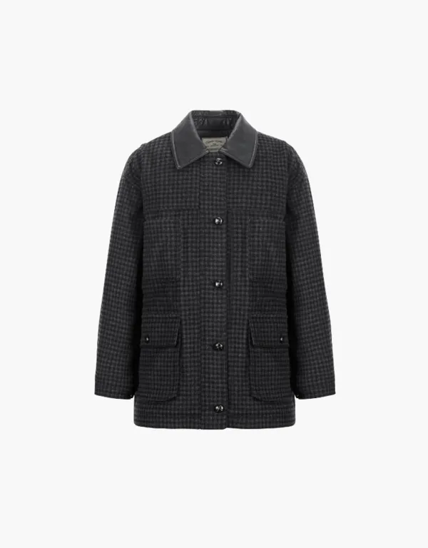 wool check padded work jacket - charcoal