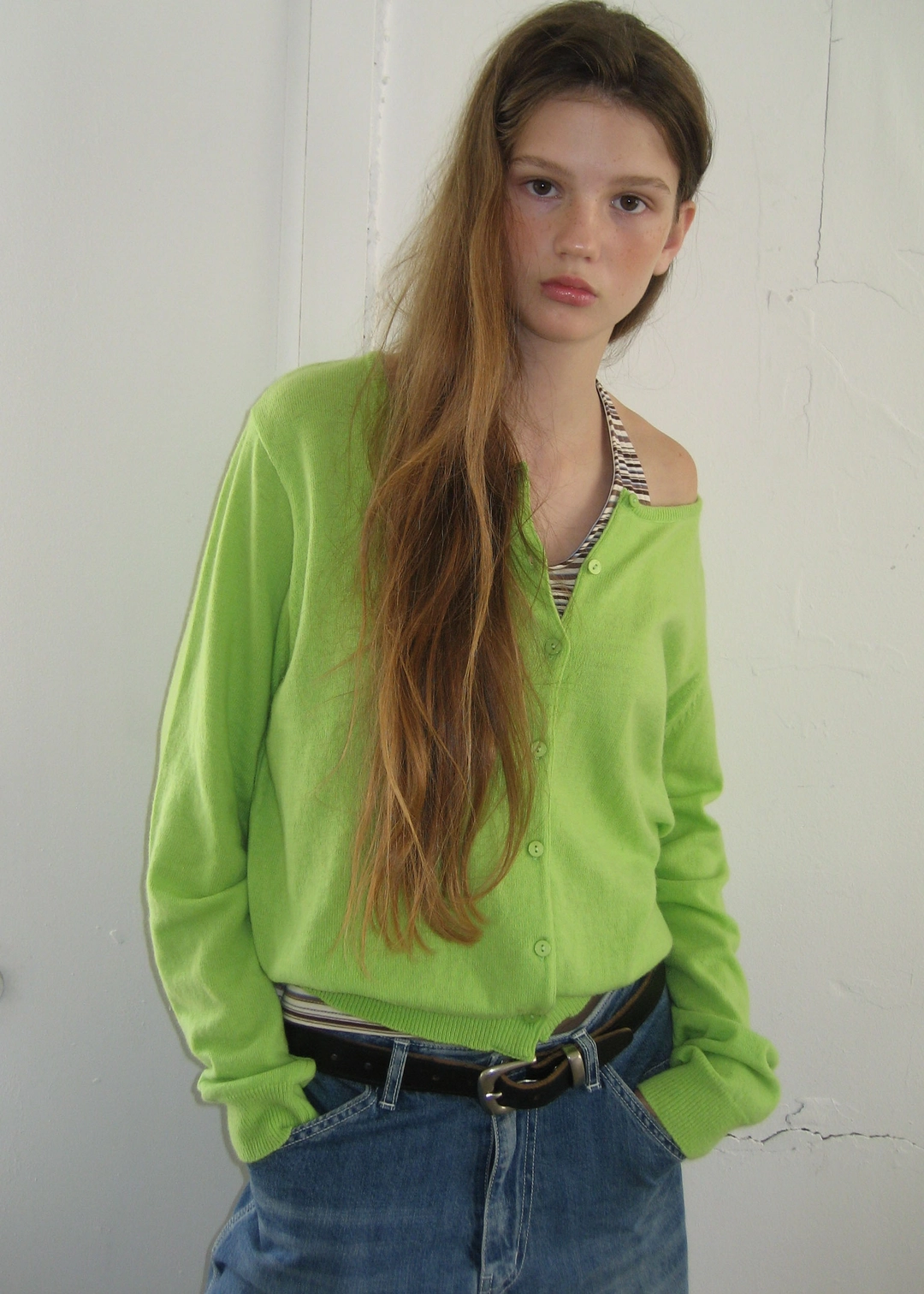 온무드 ORGANZA LABEL CASH CARDIGAN - LIME 상품 이미지 1