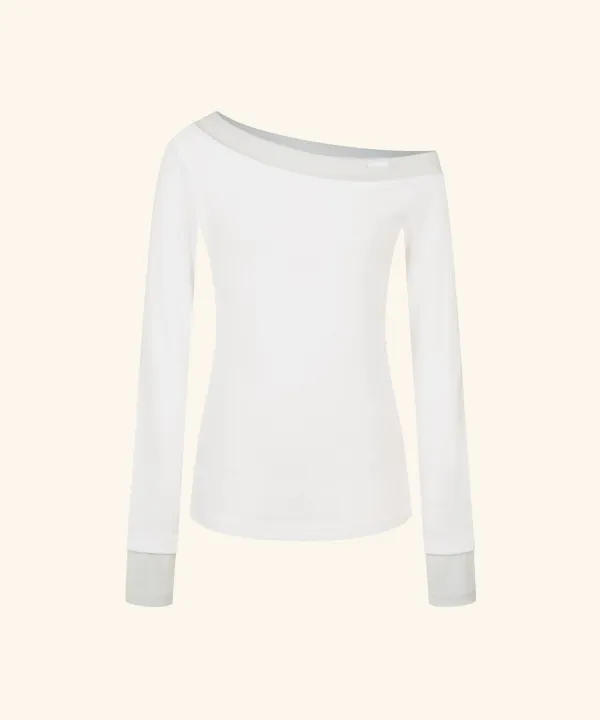 Letters Layered One-Shoulder T-Shirt ( White )