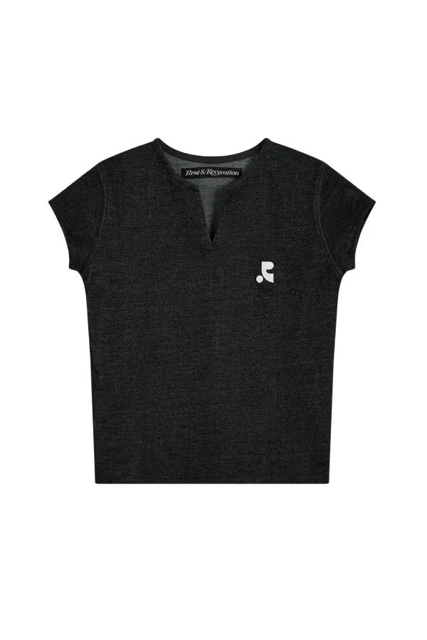 SLIT NECK T-SHIRT - BLACK