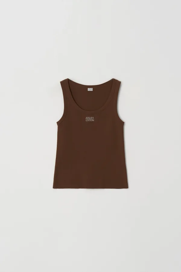 Cotton Sleeveless Knit Top (brown)