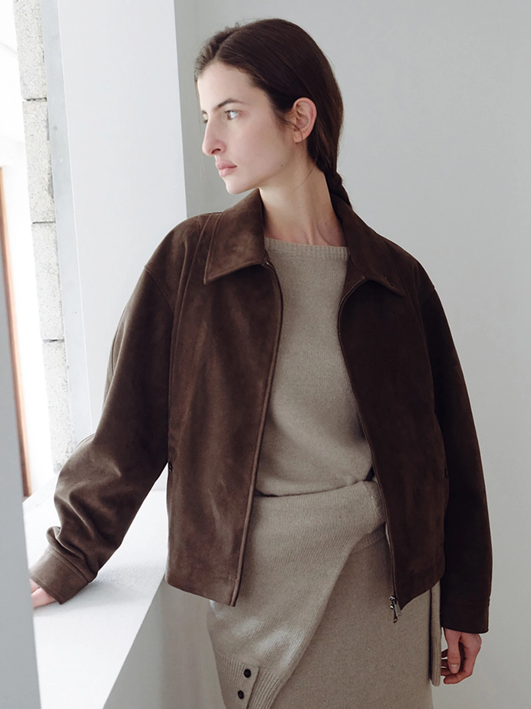 오떼뜨 COLLAR SUEDE BLOUSON_DEEP BROWN 상품 이미지 1