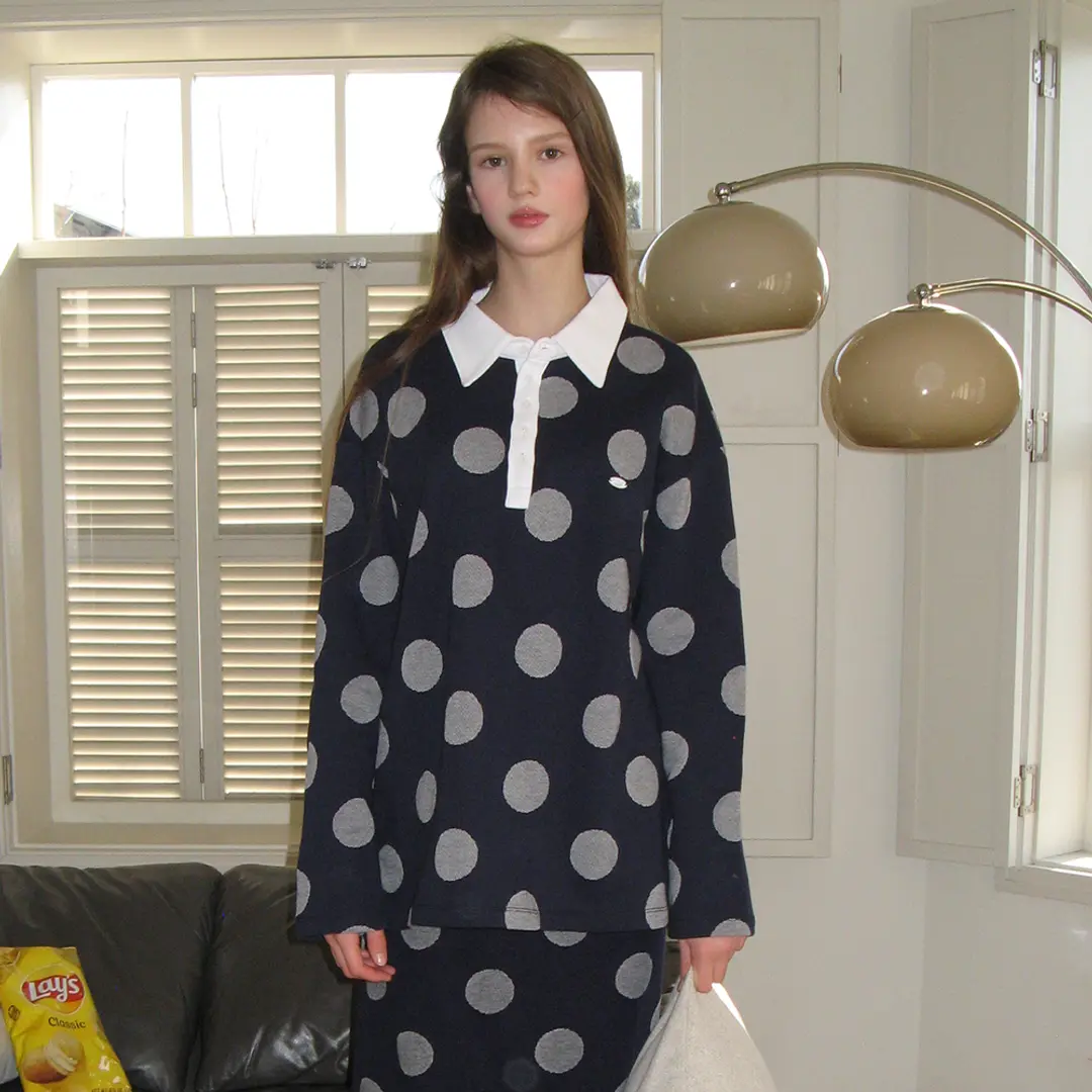 론론 BIG DOT RUGBY HENRYNECK COLLAR T SHIRT NAVY 상품 이미지 1