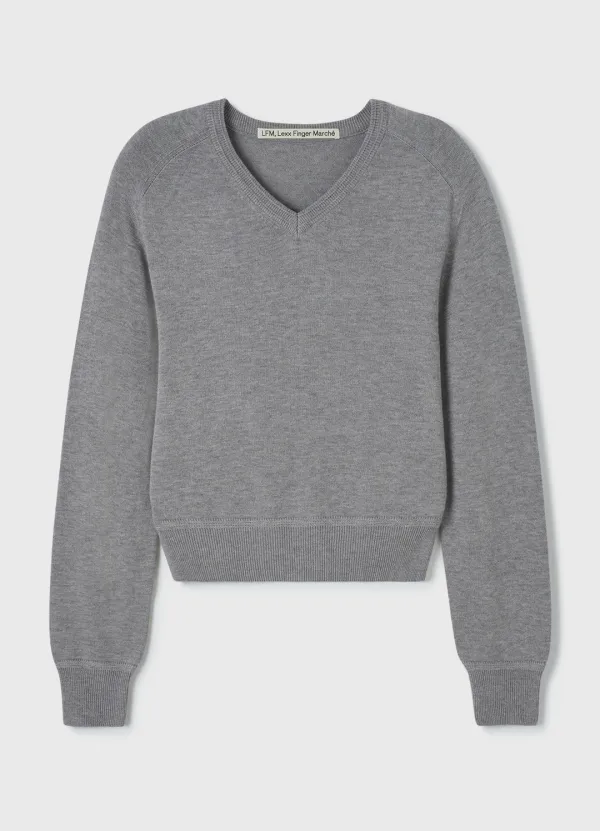 Layered Rib V-Neck Knit / Light Gray