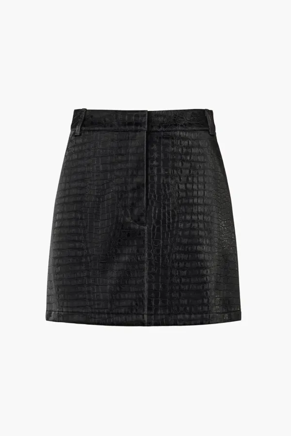 Faux Crocodile Mini Skirt, Black