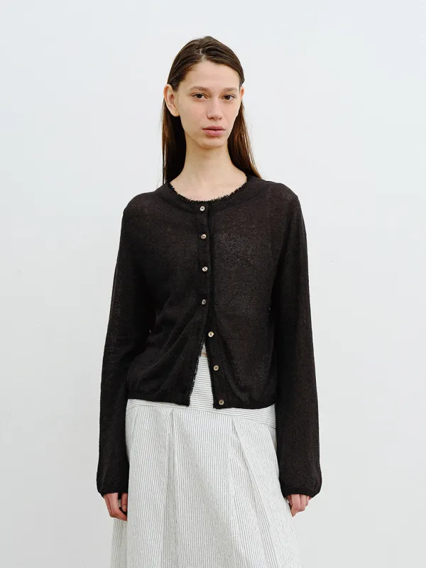 TVR LINEN SHEER FRINGE KNIT CARDIGAN_BLACK
