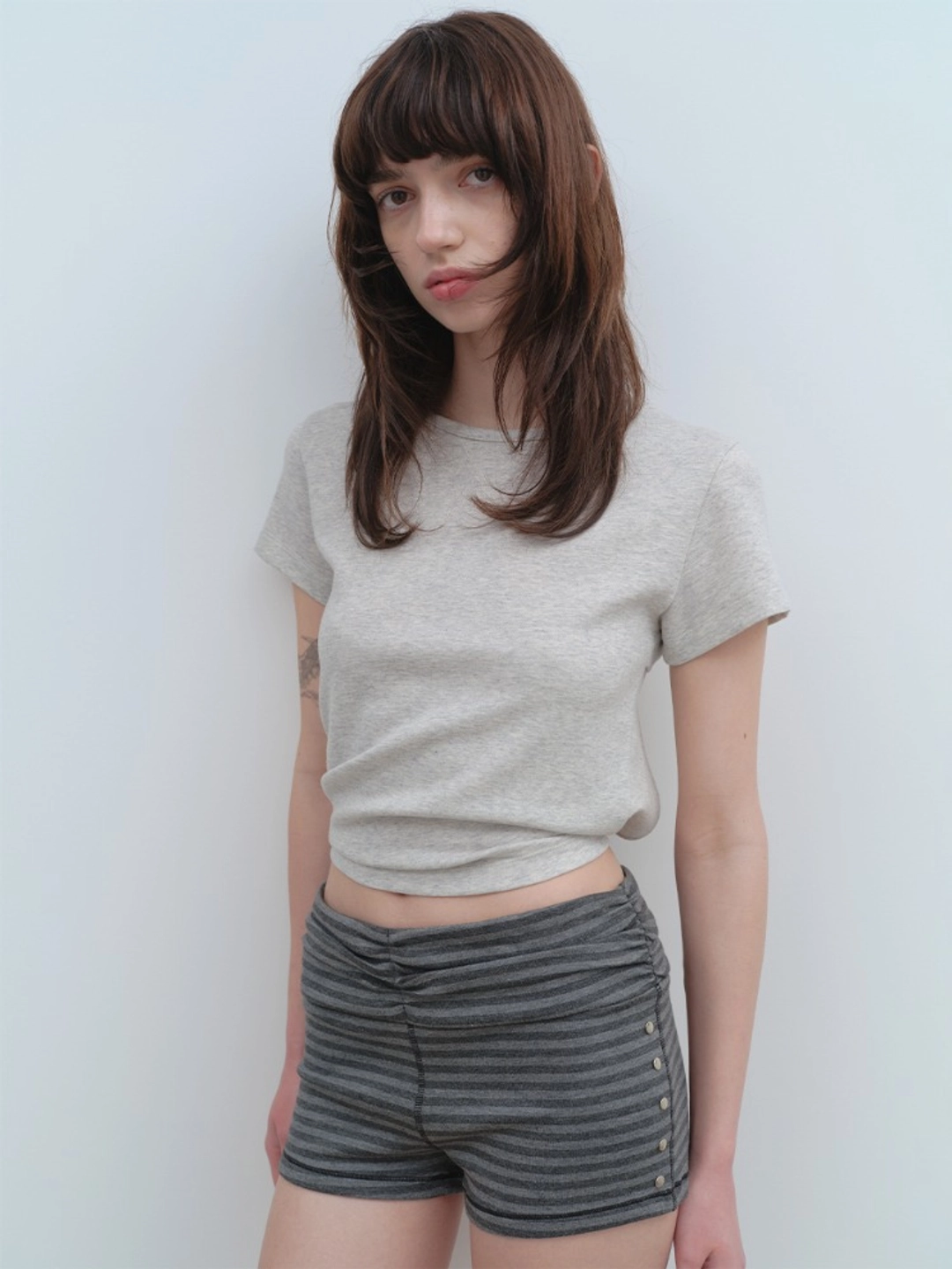 밀로 우먼 Back Tied T-Shirt [White Melange] 상품 이미지 1