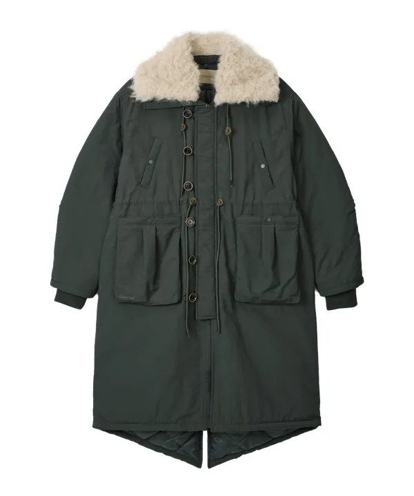 Fur Detachable Fishtail Parka-Khaki