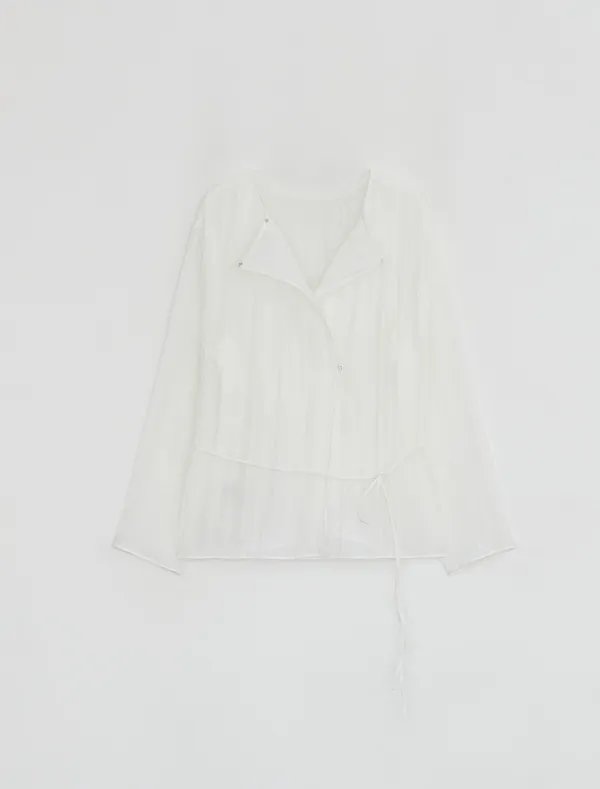 SHEER PLEATS CARDIGAN [WHITE]