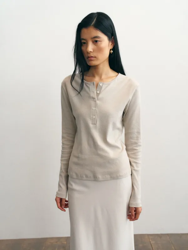 Serene Henley Neck Tee_Beige