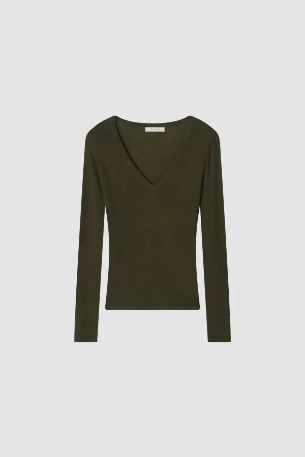 [2nd] Deep V-Neck Rib Knit_Khaki