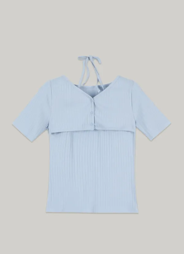 comos 1424 overlap halter neck T-shirt (sky blue)