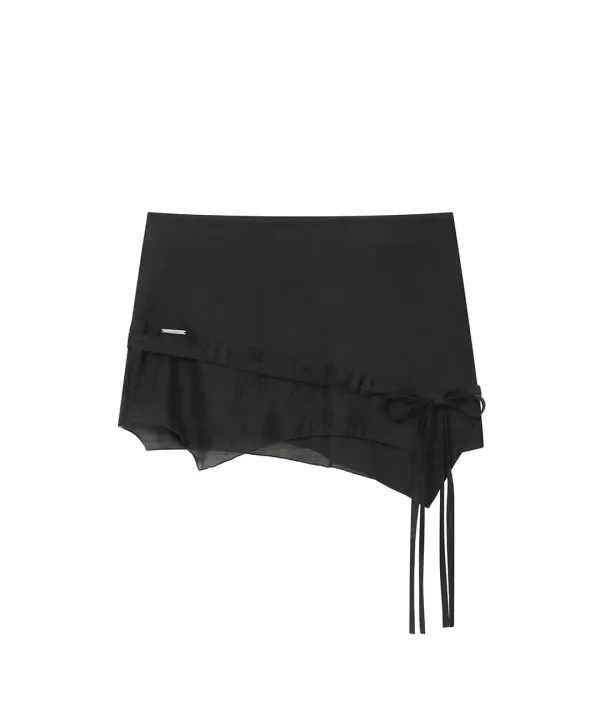 Diagonal sheer string mini skirt BLACK